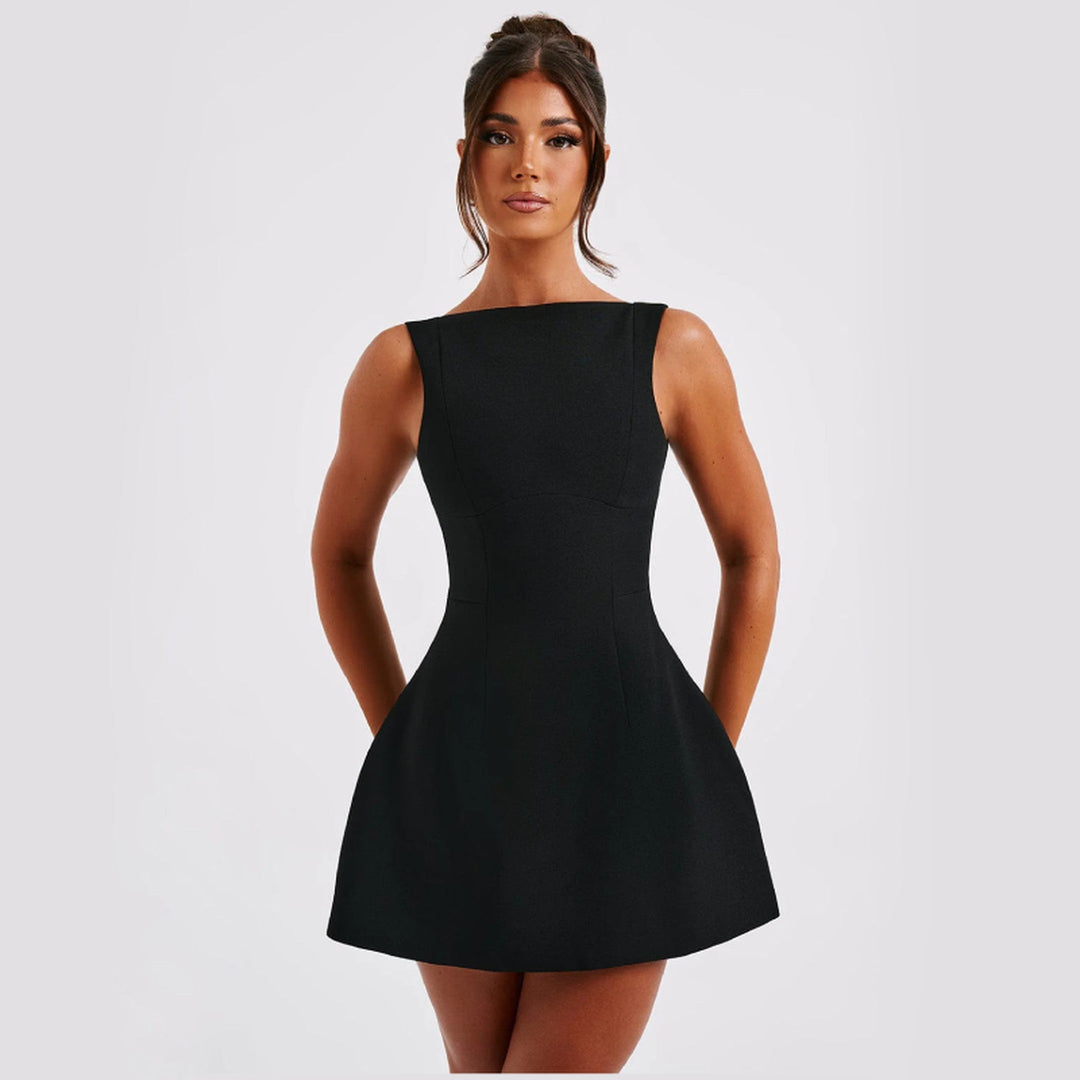Women's Crepe Mini Dress – Scoop Back Bubble Hem Party Dress – view 4
