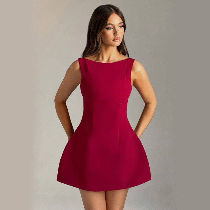 Women's Crepe Mini Dress – Scoop Back Bubble Hem Party Dress – view 8
