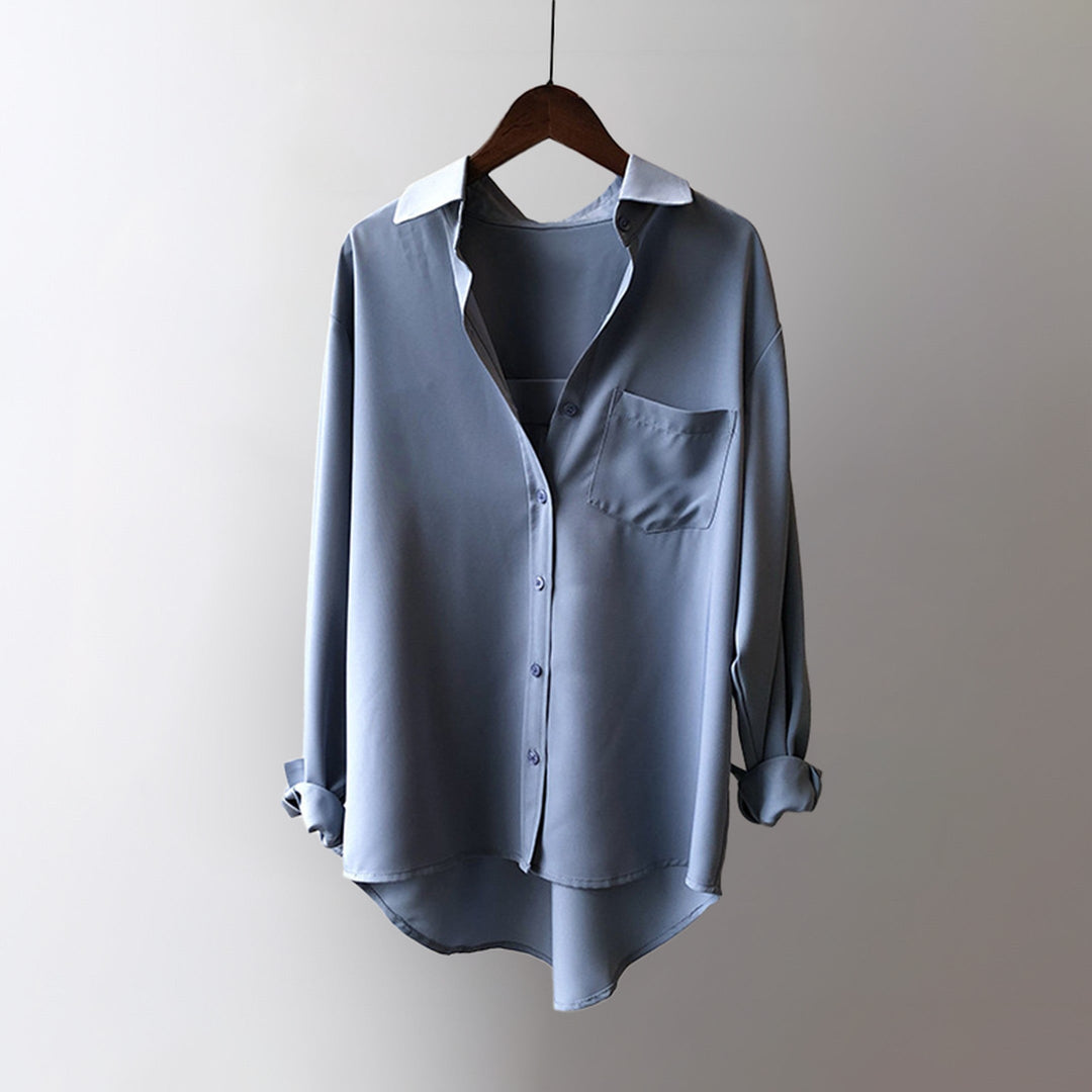 Women's Satin Blouse – Elegant High-Low Hem for Work to Evening – view 6