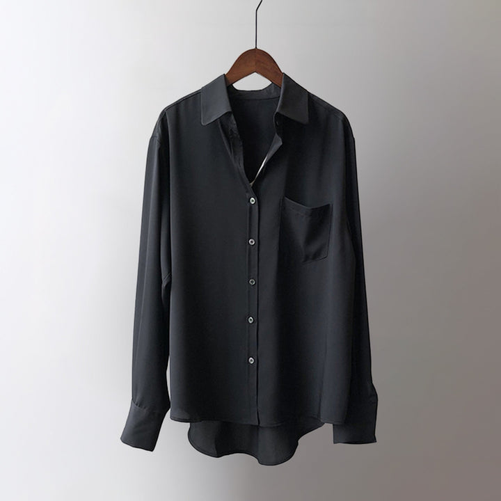 Women's Satin Blouse – Elegant High-Low Hem for Work to Evening – view 8