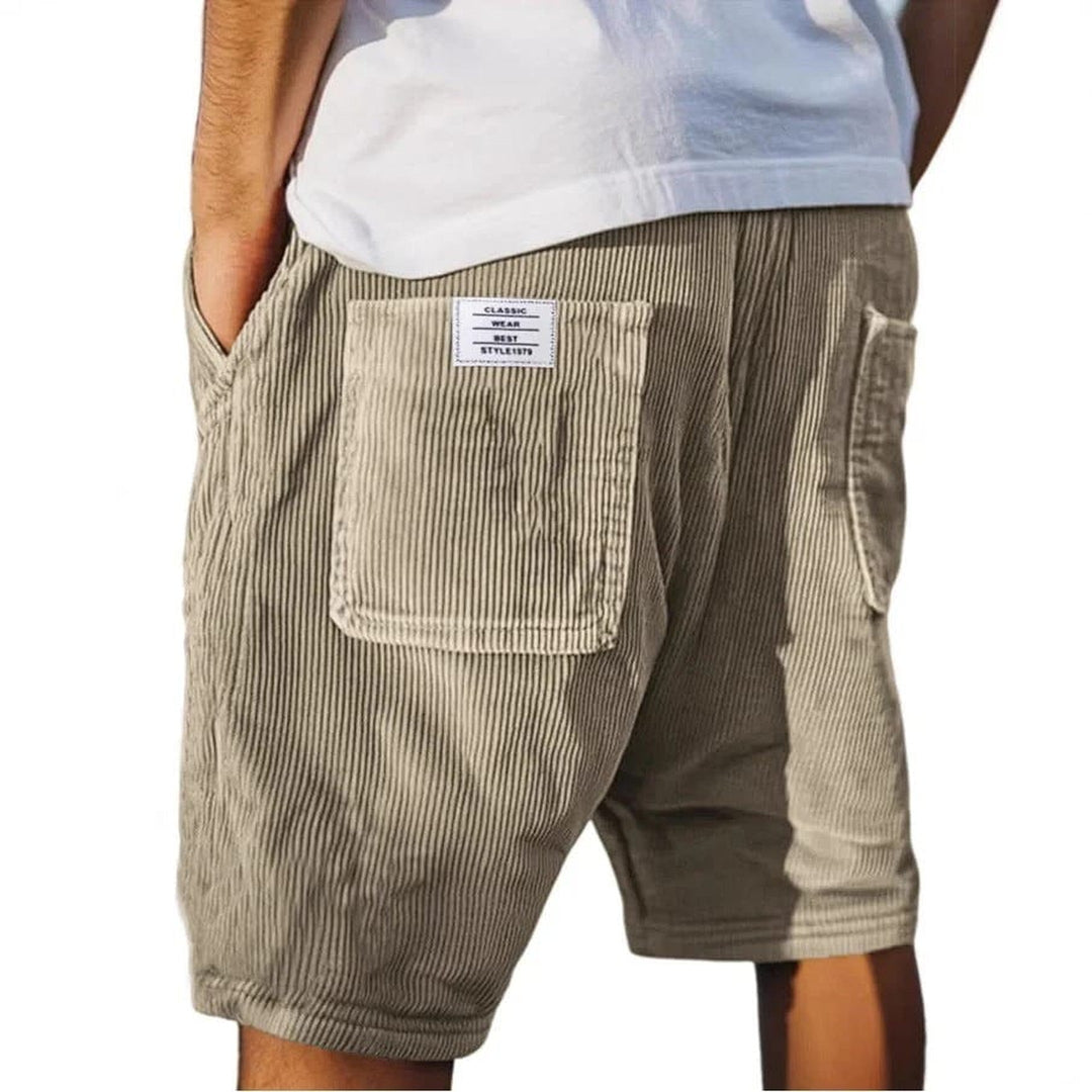 Men's Corduroy Summer Shorts – Soft Cotton – Elasticated Waist – Khaki