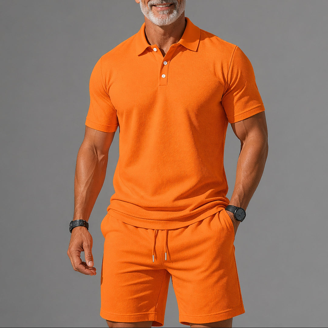 Men's Two-Piece Polo Set – Lightweight Smart Casual Summer Outfit – Orange