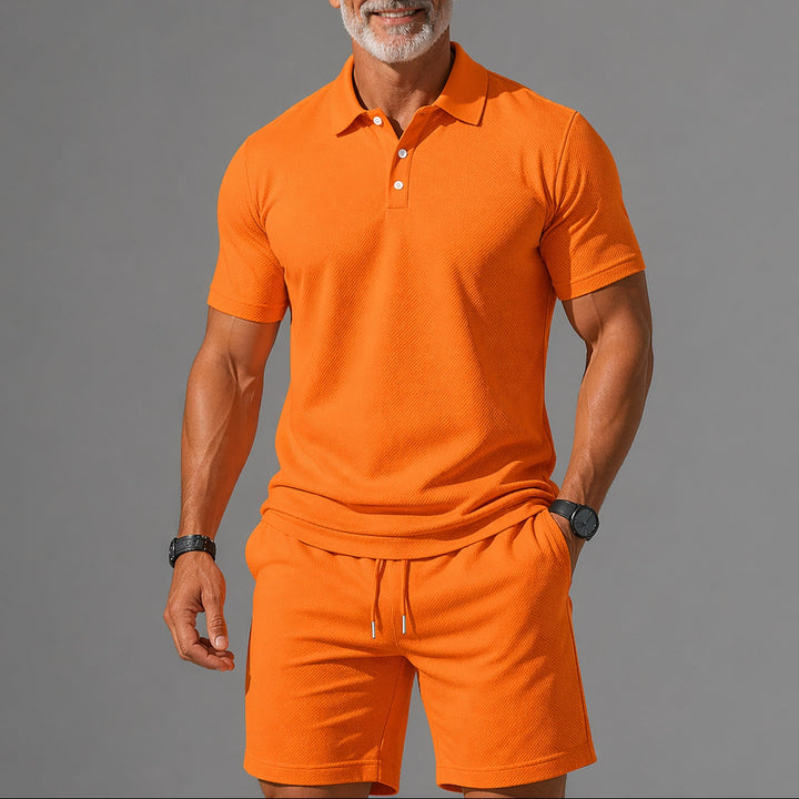 Men's Two-Piece Polo Set – Lightweight Smart Casual Summer Outfit – Orange