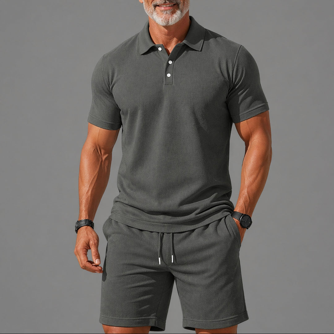 Men's Two-Piece Polo Set – Lightweight Smart Casual Summer Outfit – Grey