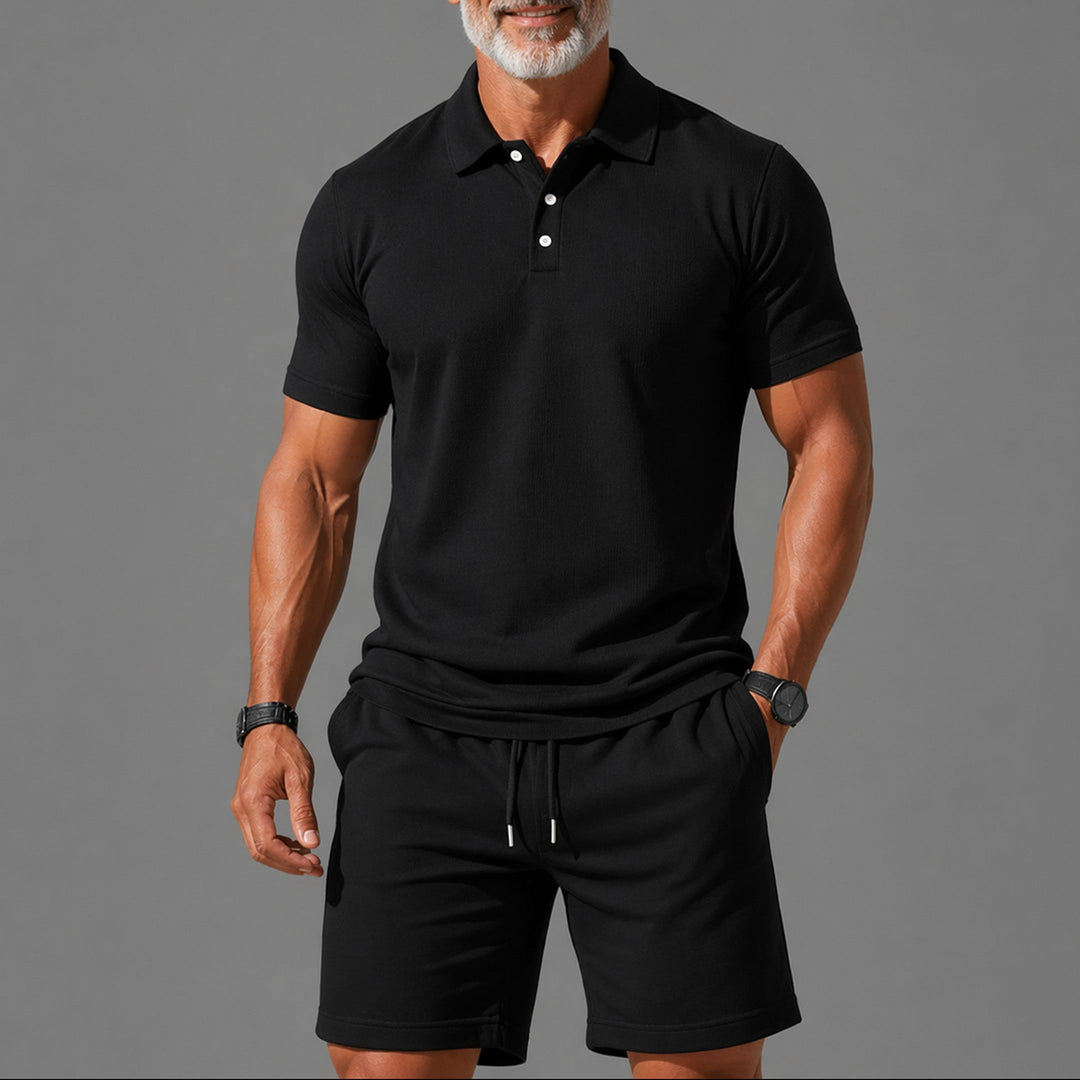 Men's Two-Piece Polo Set – Lightweight Smart Casual Summer Outfit – Black