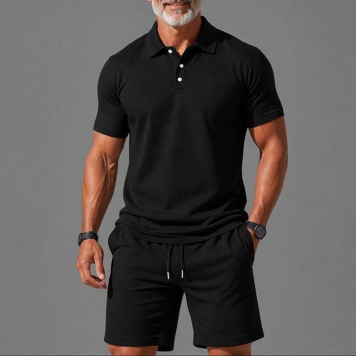 Men's Two-Piece Polo Set – Lightweight Smart Casual Summer Outfit – Black