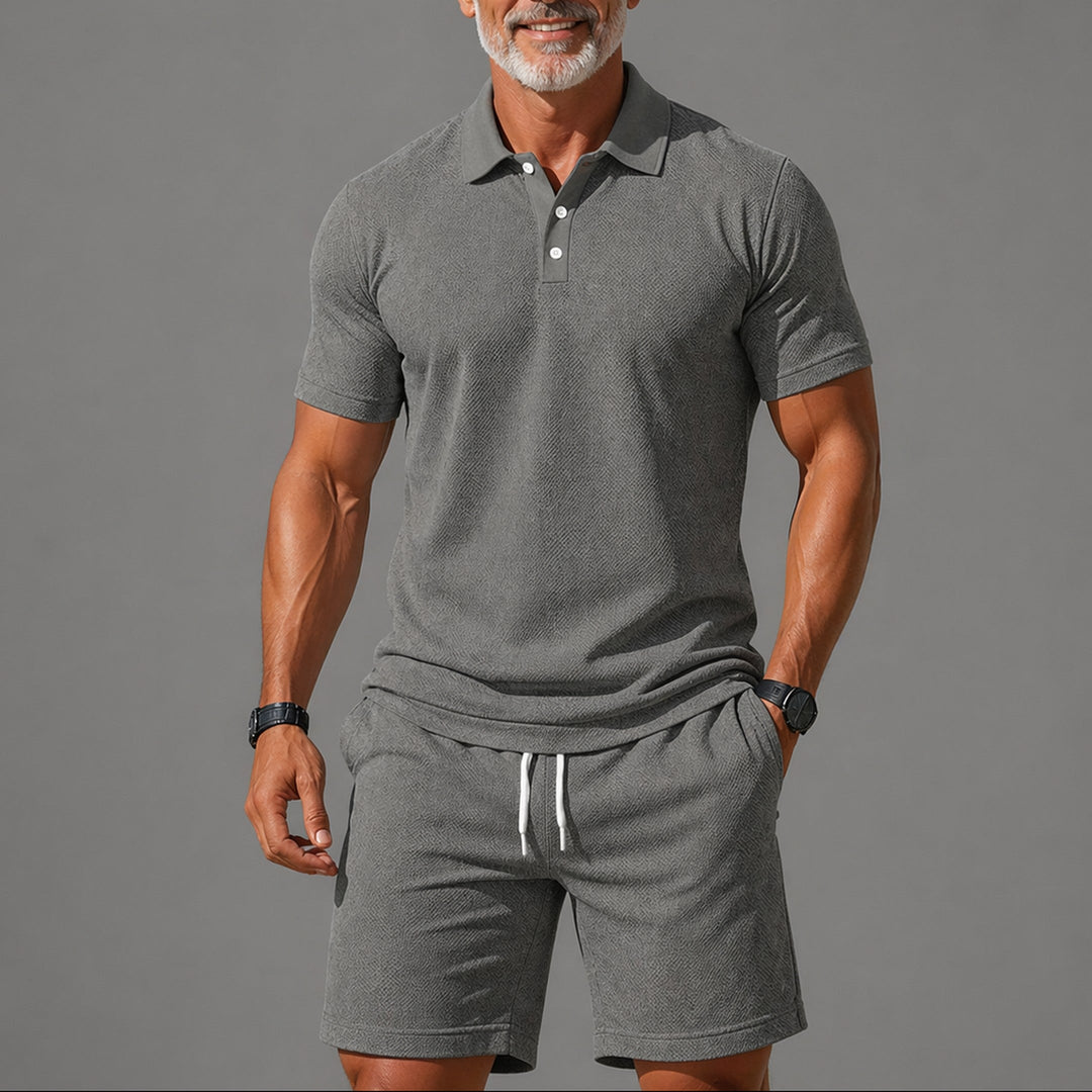 Men's Two-Piece Polo Set – Lightweight Smart Casual Summer Outfit – Light Grey