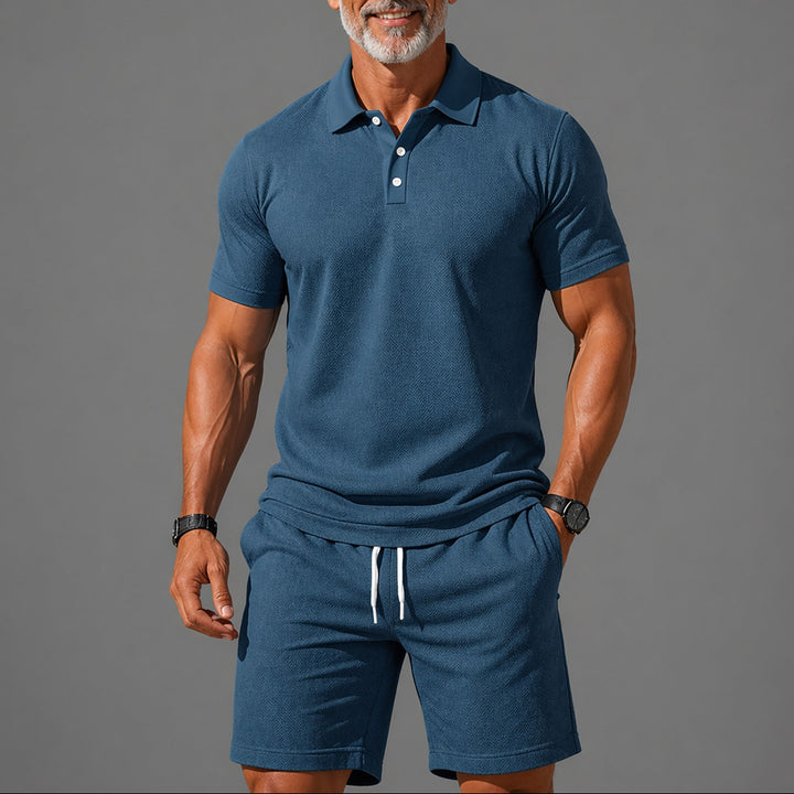 Men's Two-Piece Polo Set – Lightweight Smart Casual Summer Outfit – Blue