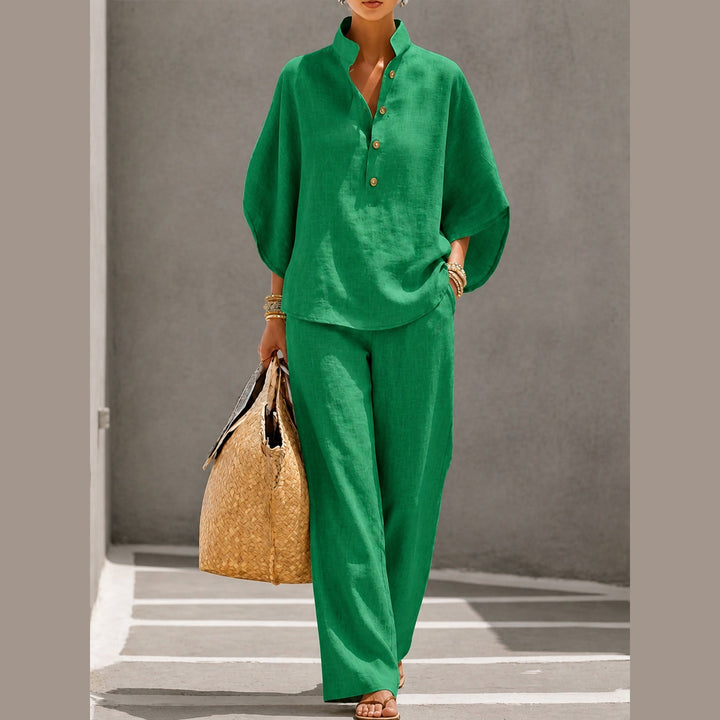 Women's Linen Blend Two-Piece Co-ord Set – Relaxed Summer Style – Green