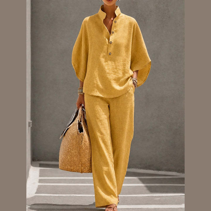Women's Linen Blend Two-Piece Co-ord Set – Relaxed Summer Style – Yellow