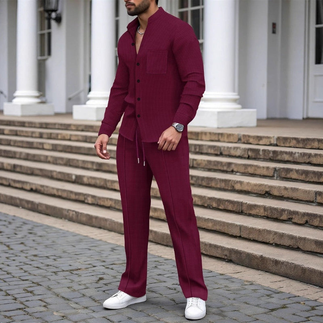 Men's Waffle Knit Shirt & Trousers Set – Relaxed Two-Piece – view 5