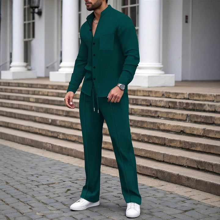 Men's Waffle Knit Shirt & Trousers Set – Relaxed Two-Piece – view 7
