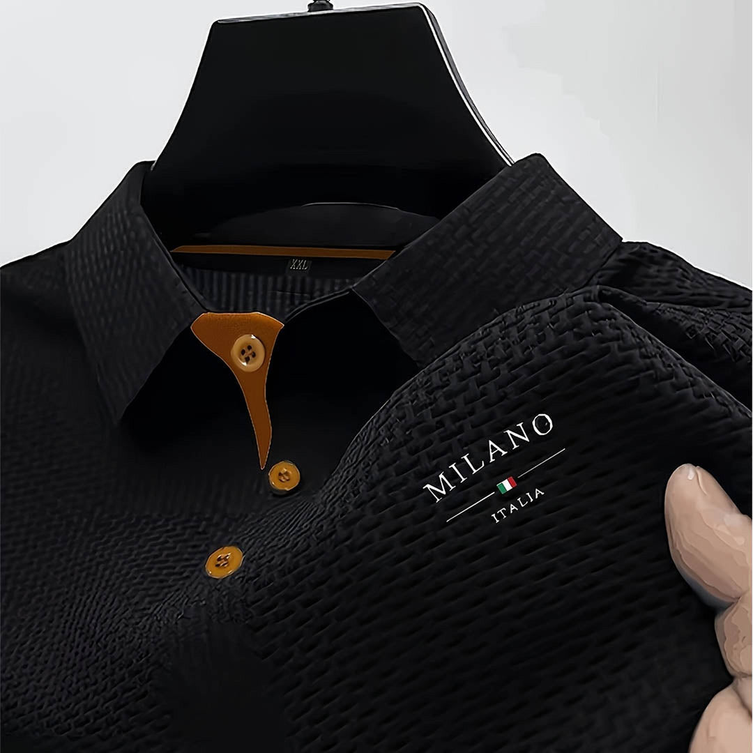 Men's Textured Knit Polo Shirt – Smart Casual Staple – Black