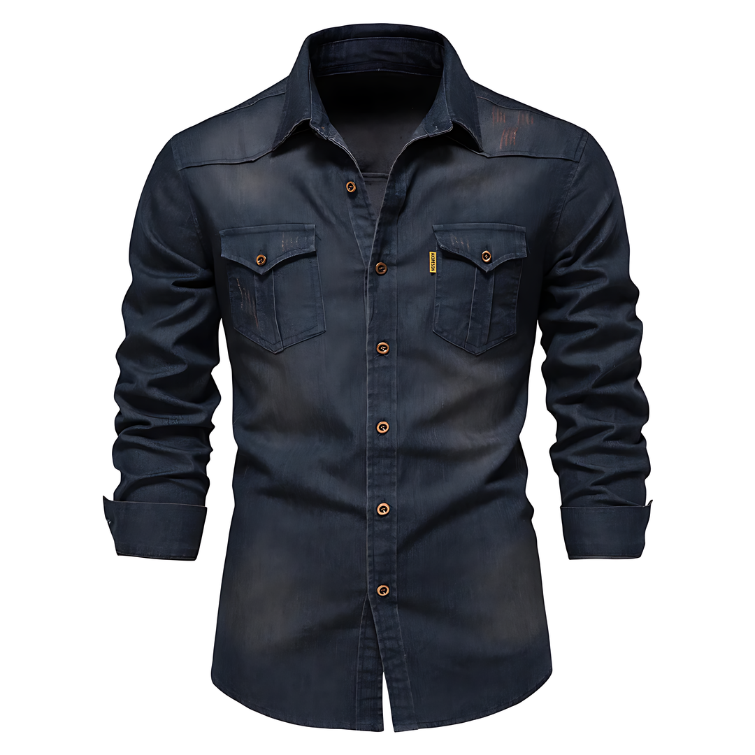 Men's Cotton Denim Shirt – Slim Fit Smart-Casual Button-Down – view 3