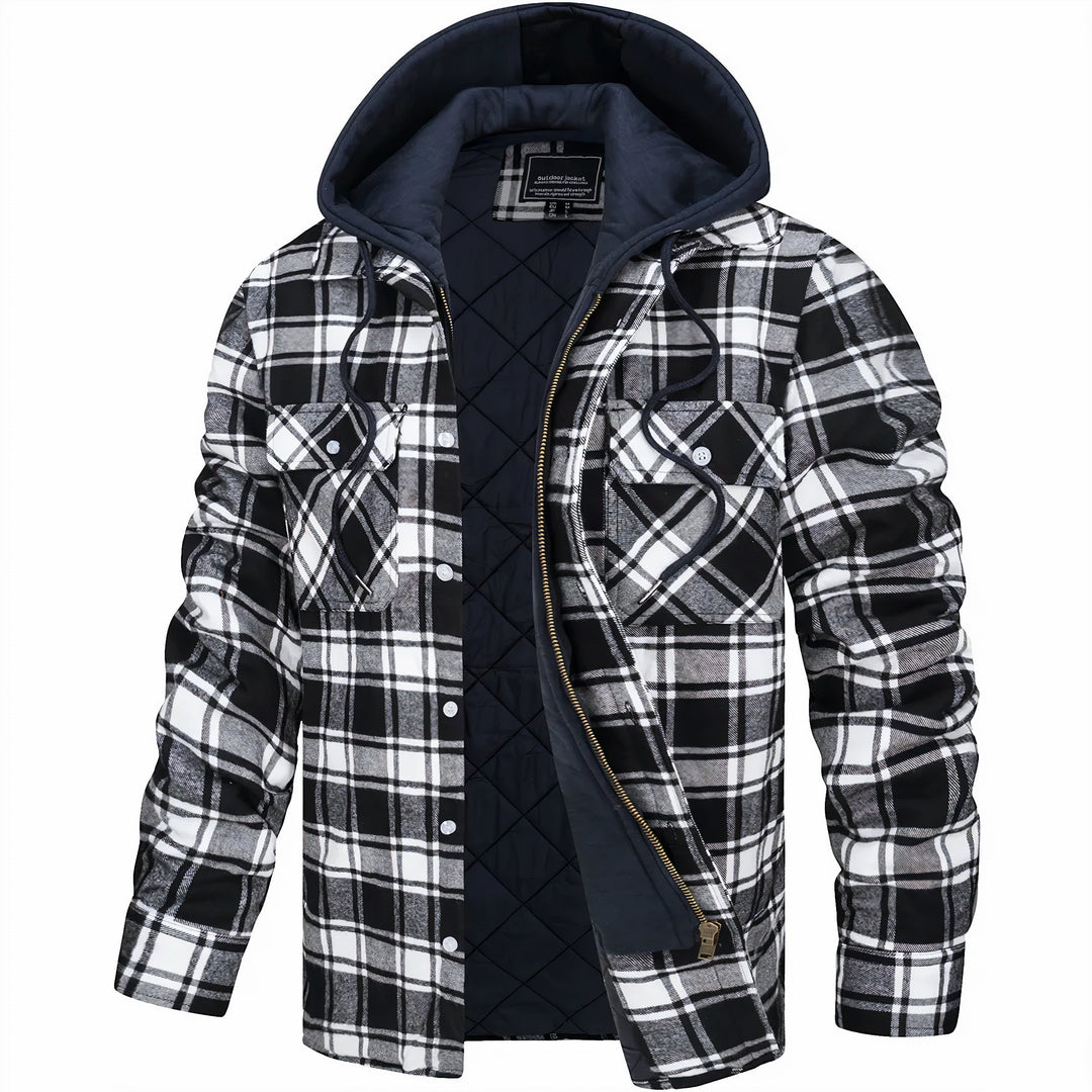 Men's Insulated Plaid Jacket – Lightweight Warm Winter Layer – Navy