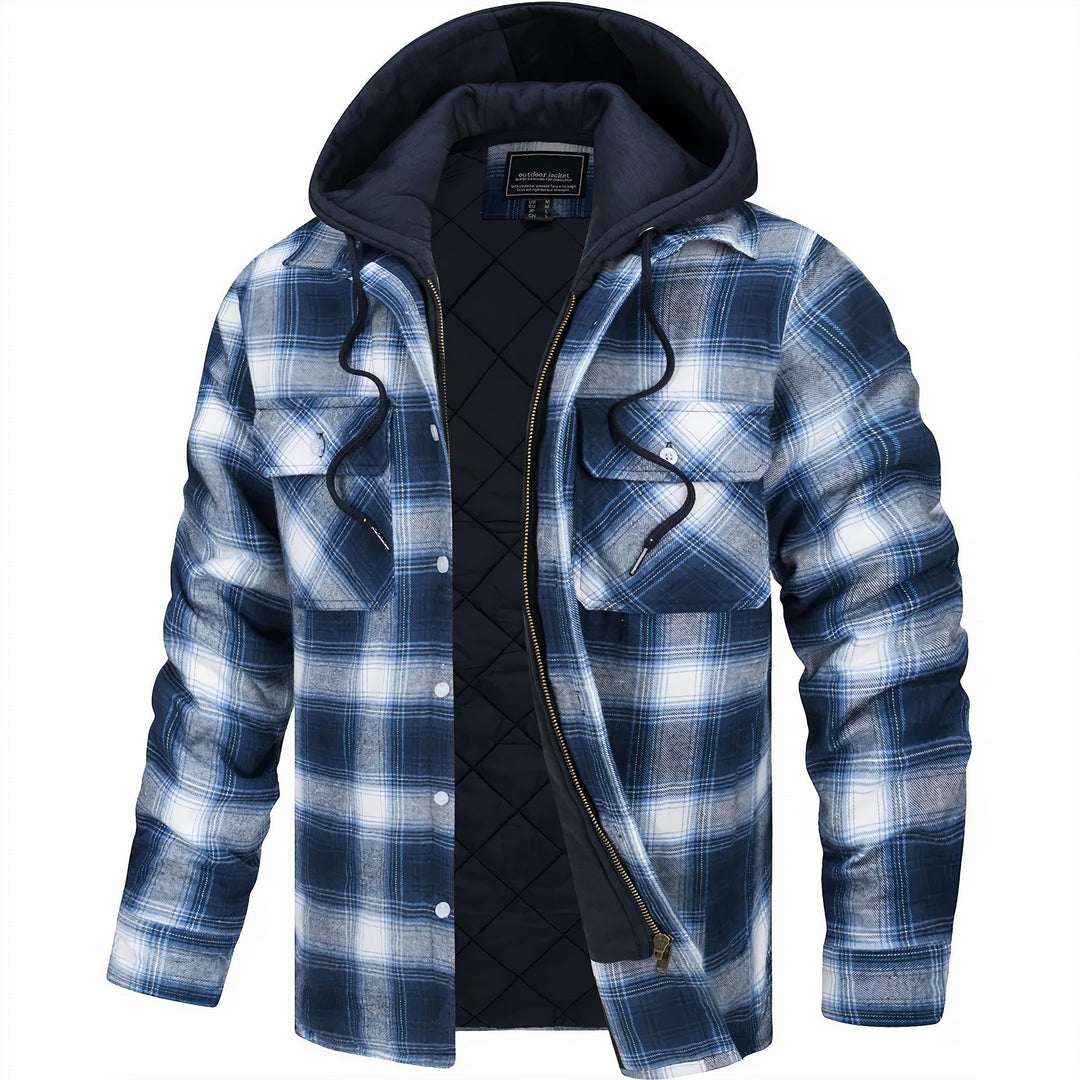 Men's Insulated Plaid Jacket – Lightweight Warm Winter Layer – Red