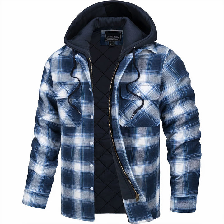 Men's Insulated Plaid Jacket – Lightweight Warm Winter Layer – Red