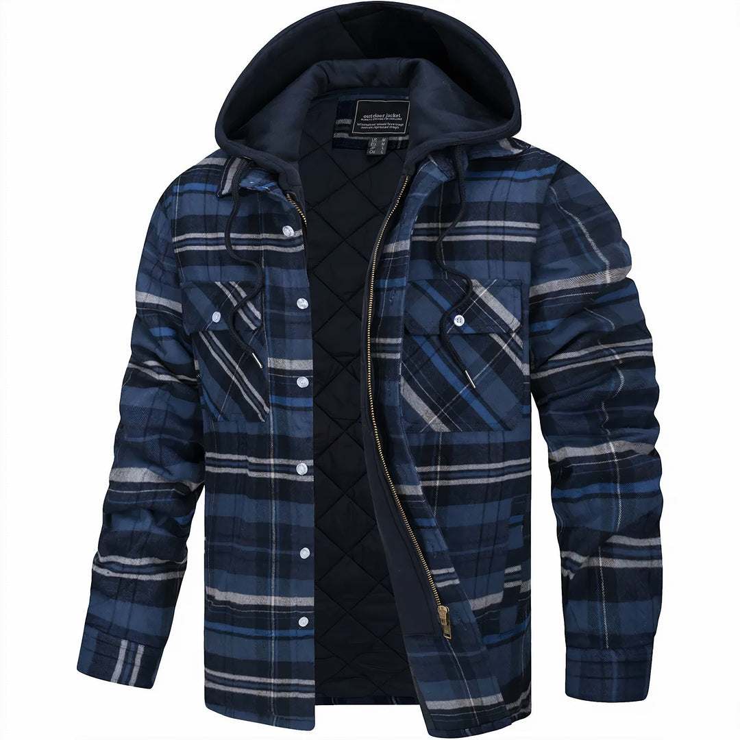 Men's Insulated Plaid Jacket – Lightweight Warm Winter Layer – White