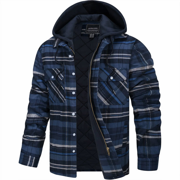 Men's Insulated Plaid Jacket – Lightweight Warm Winter Layer – White