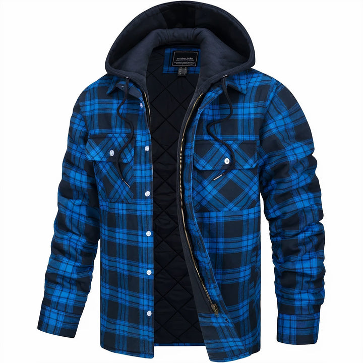 Men's Insulated Plaid Jacket – Lightweight Warm Winter Layer – Black