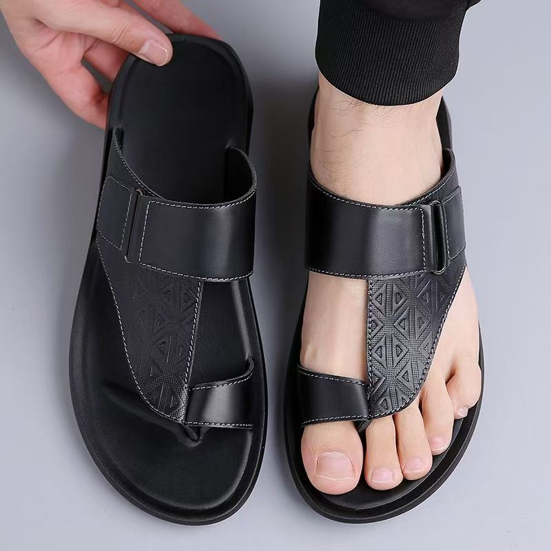 Men's Leather Sandals – Cushioned Toe-Loop Summer Slides – view 6