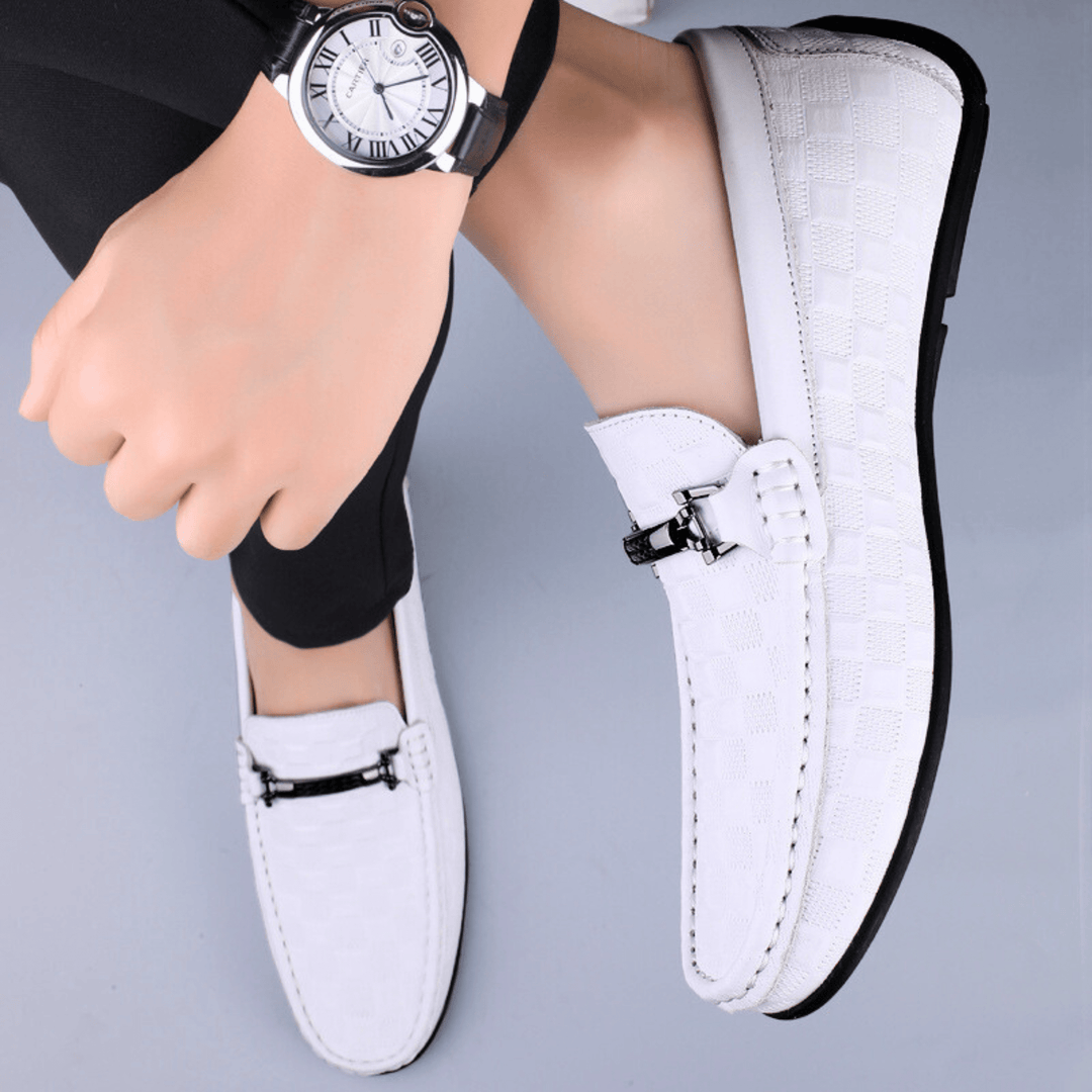 Men's Embossed Leather Woven Loafers – Smart Casual Slip-Ons