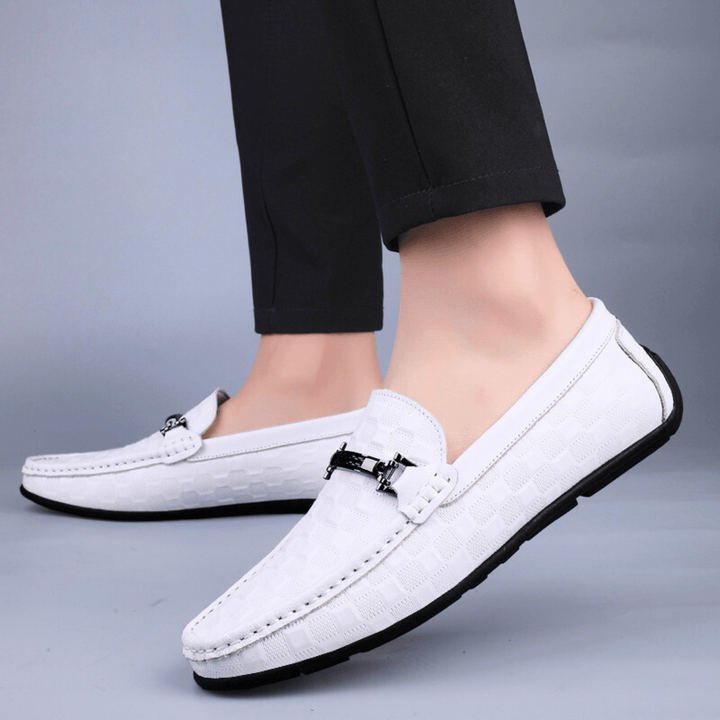 Men's Embossed Leather Woven Loafers – Smart Casual Slip-Ons