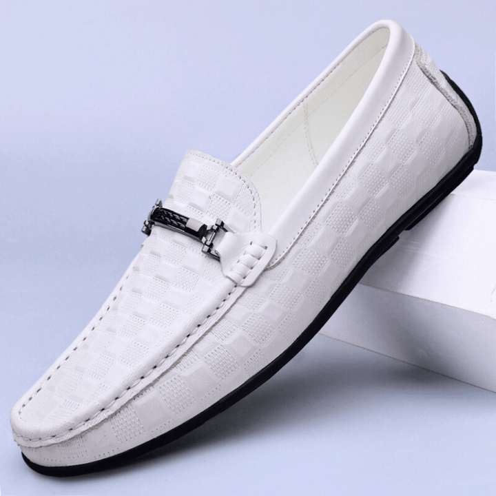 Men's Embossed Leather Woven Loafers – Smart Casual Slip-Ons