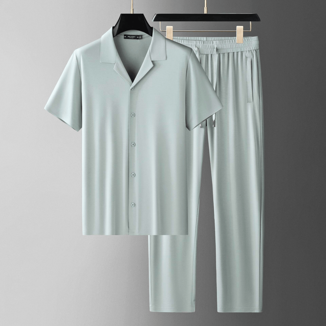 Men's Two-Piece Lounge Set – Camp Collar Shirt and Trousers