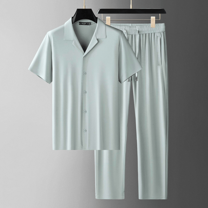Men's Two-Piece Lounge Set – Camp Collar Shirt and Trousers